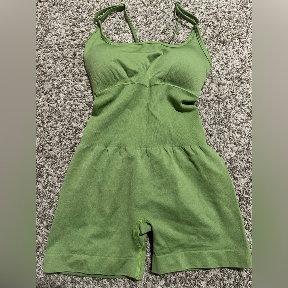 Sage Green Ribbed Athletic Workout Romper - Size Medium